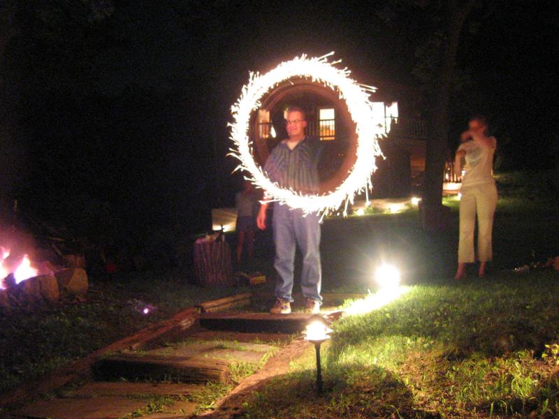 Brandon is being creative with sparklers