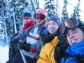 Brent, Caza, Alex, and I ride the Jersey Cream lift at Blackcomb